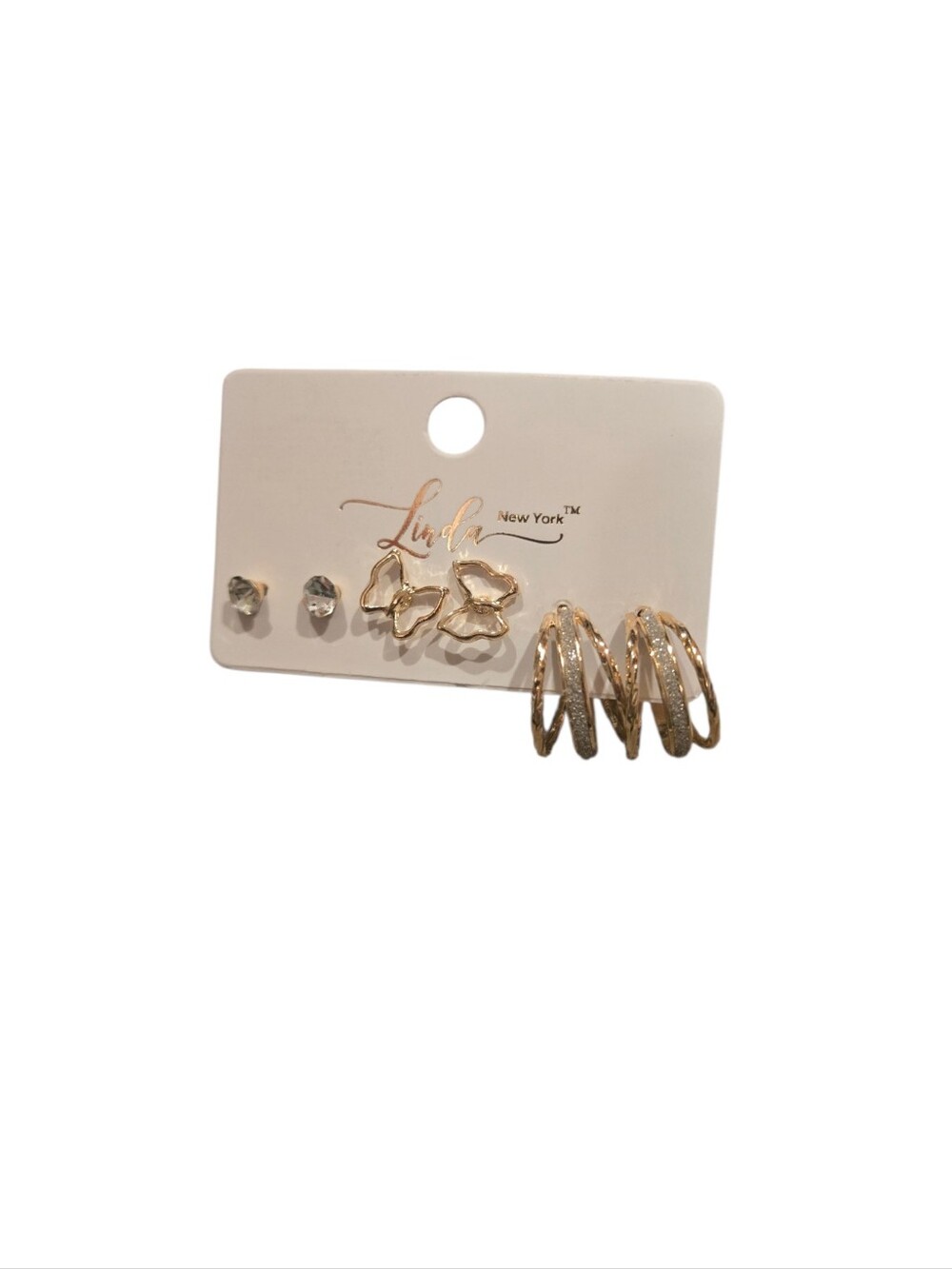Gold and Clear Stud & Hoop Earring Set